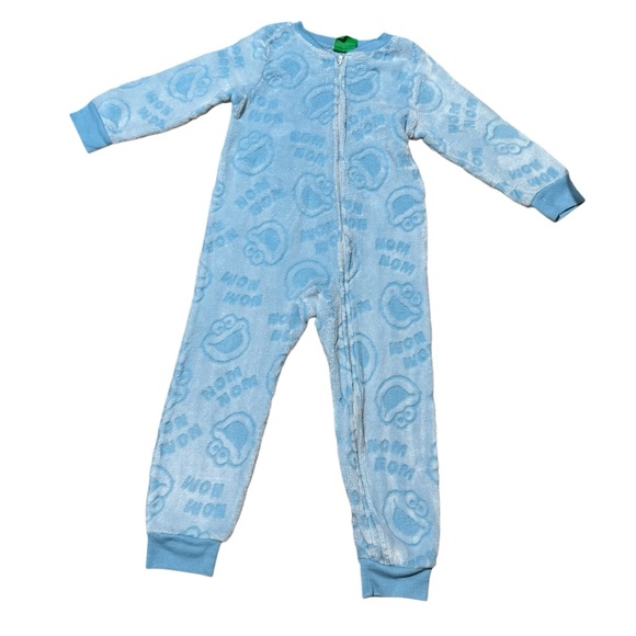 Sesame Street Blue Fleece Pajama One Piece Plush Soft Size 5T Cookie Monster - Picture 1 of 5